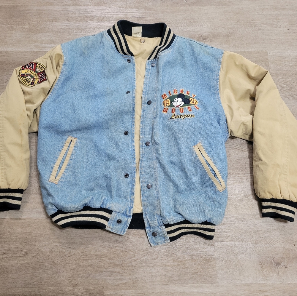 Vintage mickey mouse league disney varsity denim jacket